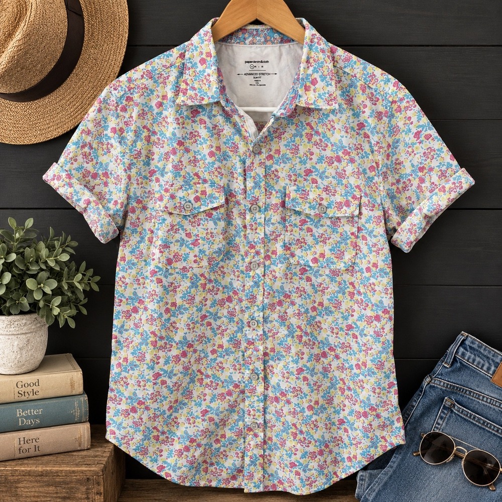 Paper Denim & Cloth Floral Button Down Shirt Slim Fit S Multicolor Cottagecore
